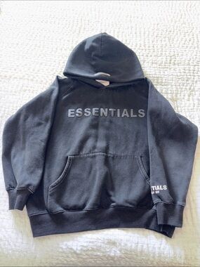 Essentials Unisex Black Pullover Hoodie with Chest Logo EUC S